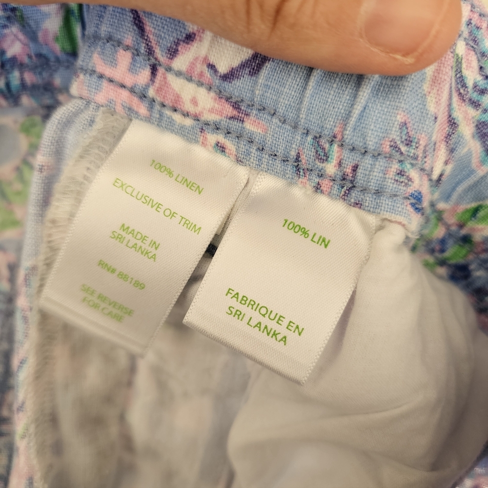 Lilly Pulitzer 100% Linen Floral Trouser Blue Peri Turtle Package Pants - Picture 12 of 12